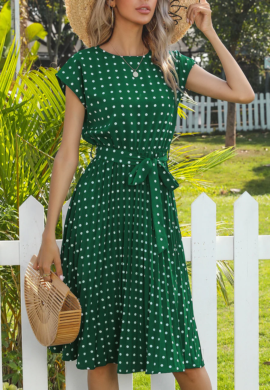 Polka Dot Cap Sleeve Dress - Image 16