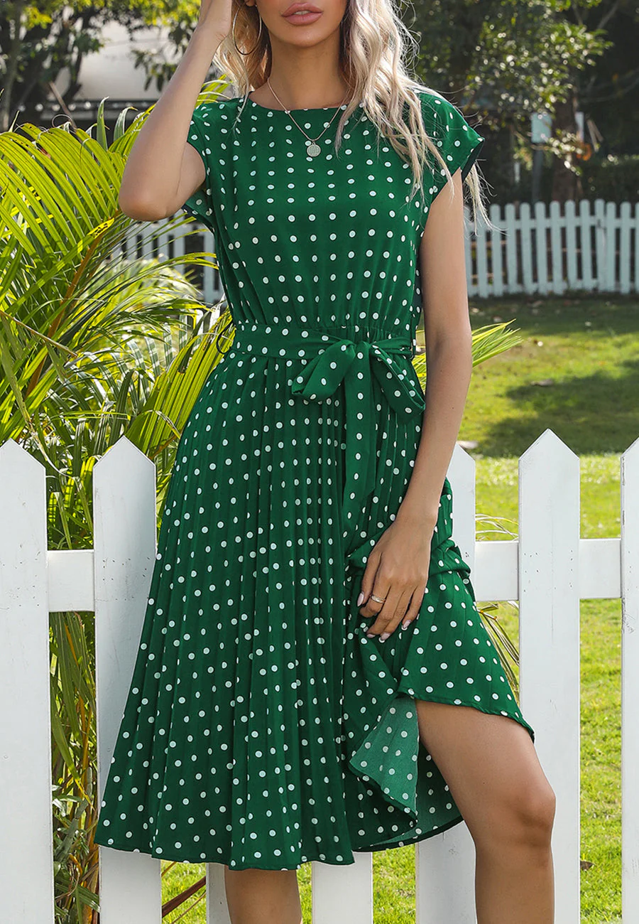 Polka Dot Cap Sleeve Dress - Image 21
