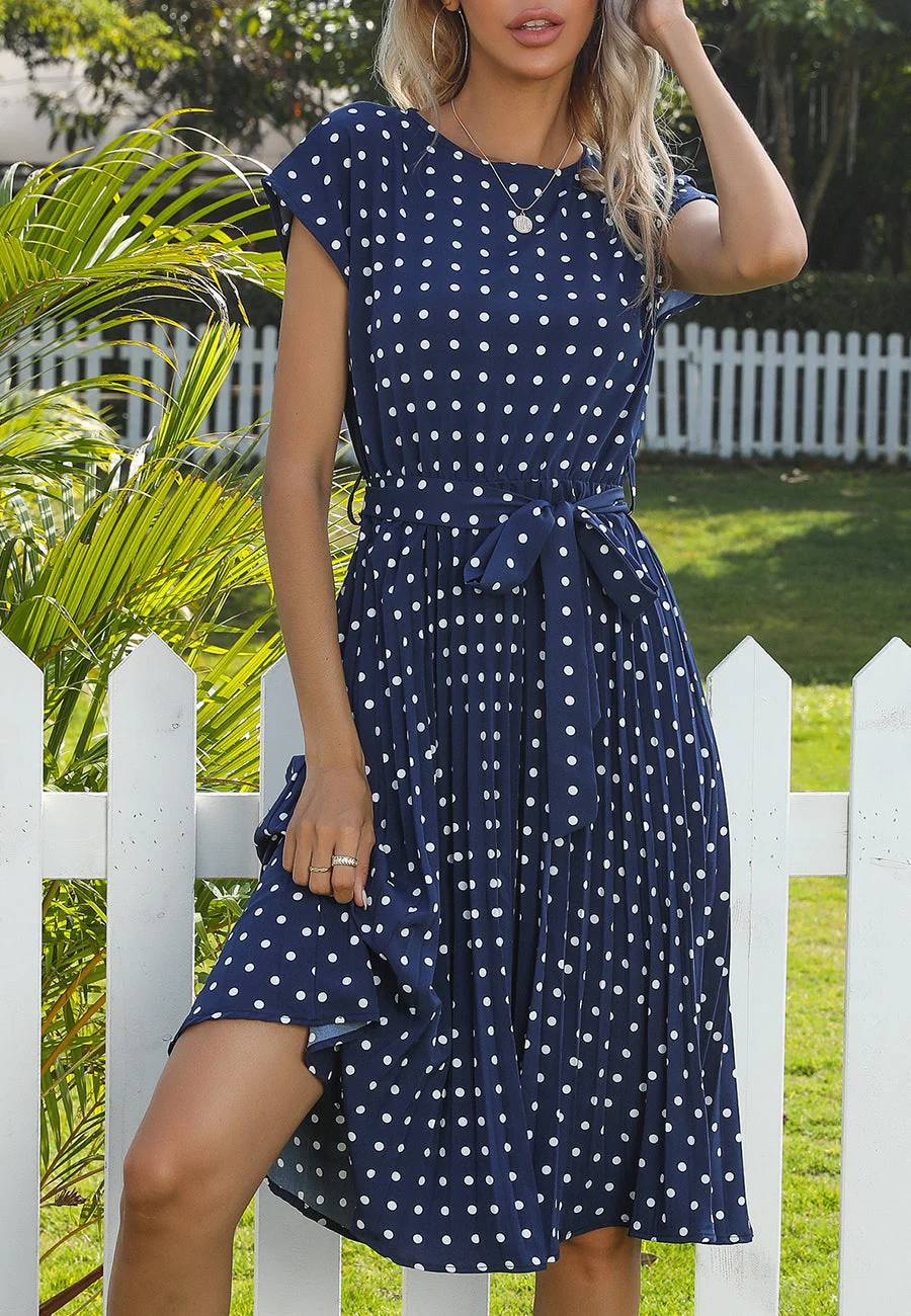 Polka Dot Cap Sleeve Dress - Image 25