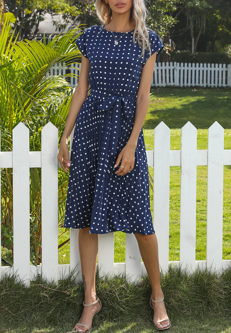 Polka Dot Cap Sleeve Dress - Image 26