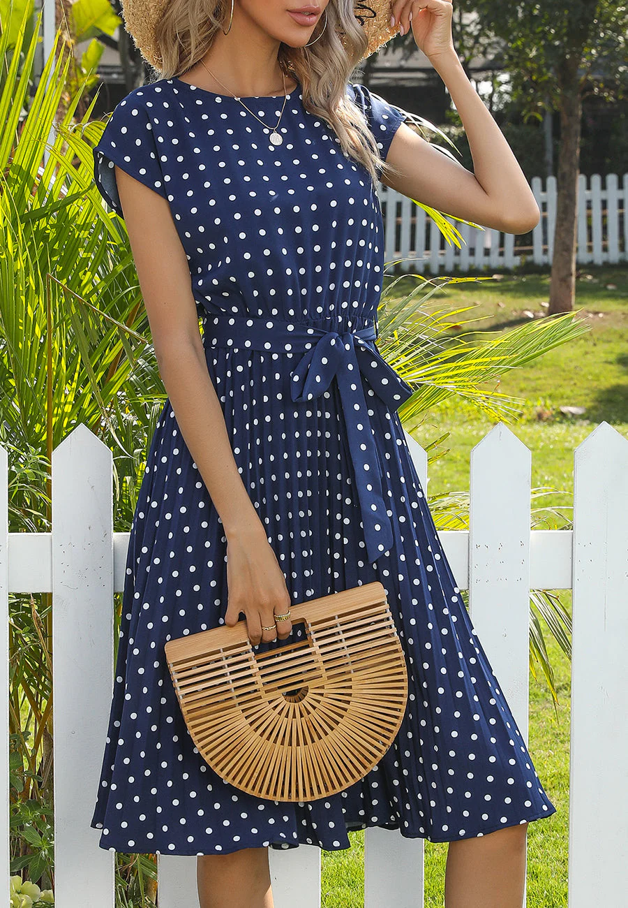 Polka Dot Cap Sleeve Dress - Image 29