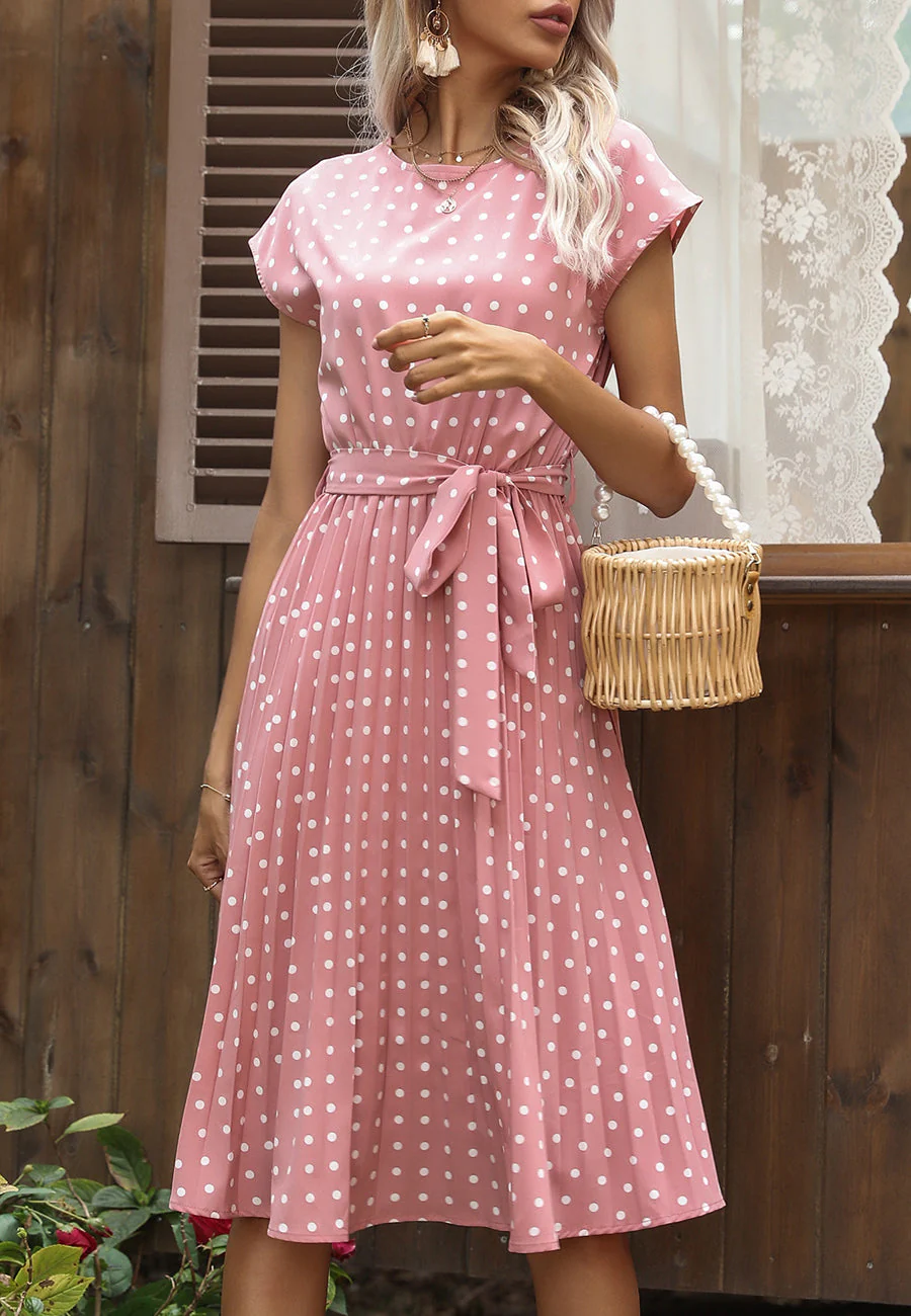 Polka Dot Cap Sleeve Dress - Image 34