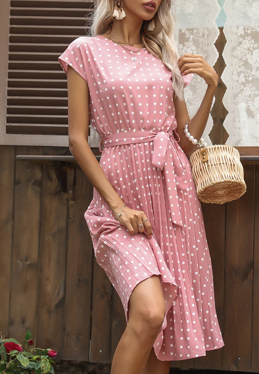 Polka Dot Cap Sleeve Dress - Image 35