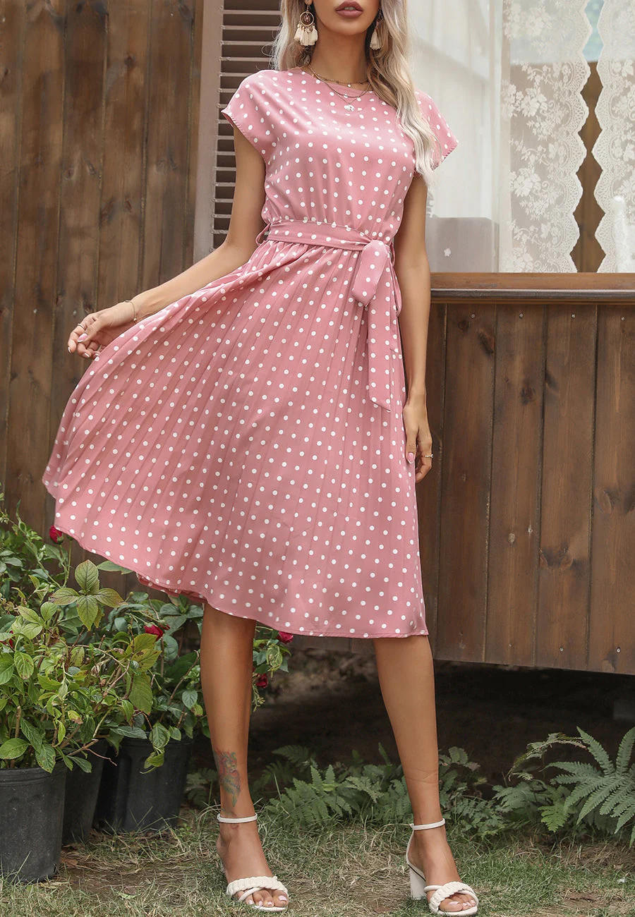 Polka Dot Cap Sleeve Dress - Image 36