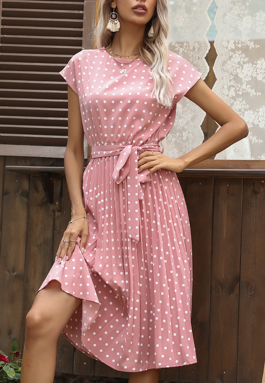 Polka Dot Cap Sleeve Dress - Image 37