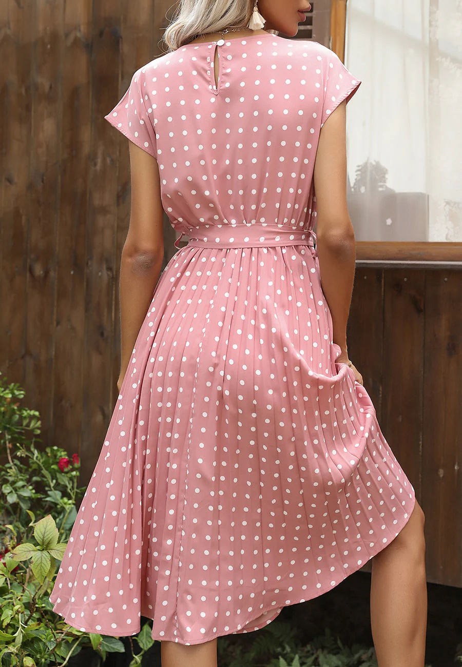 Polka Dot Cap Sleeve Dress - Image 40
