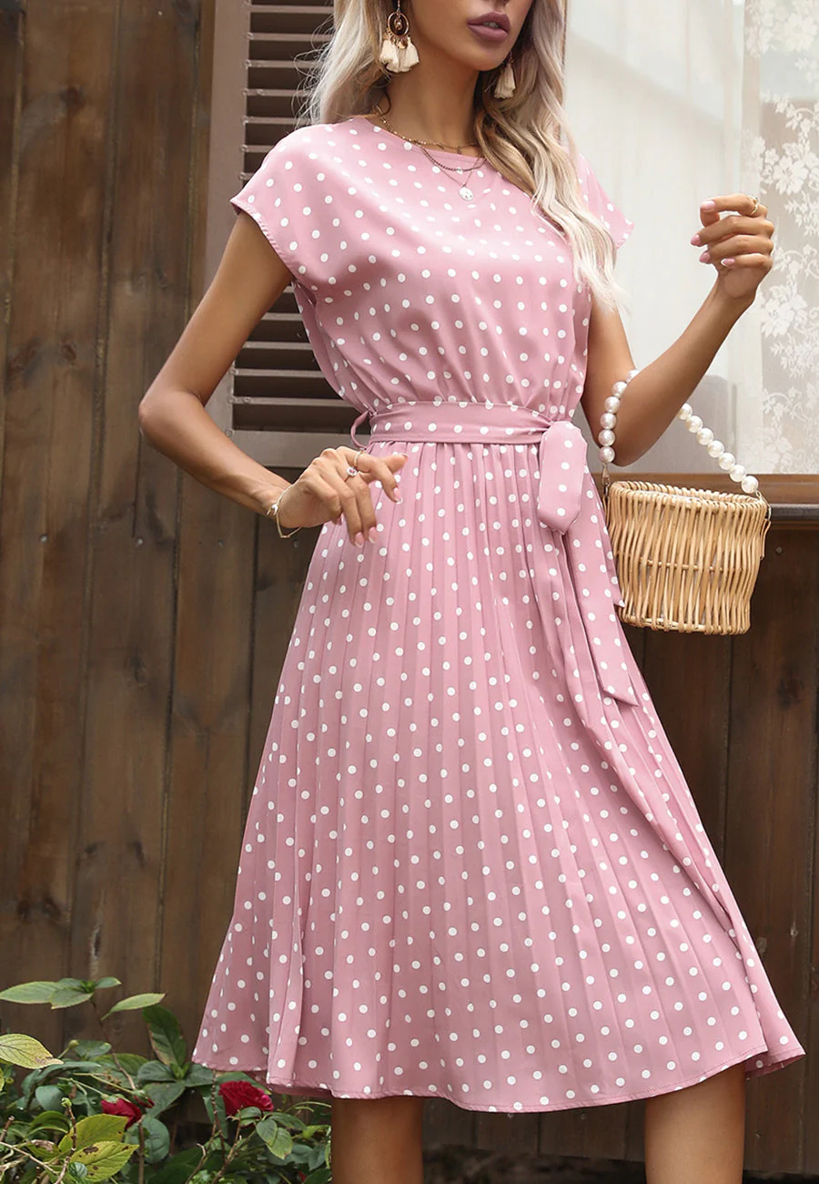 Polka Dot Cap Sleeve Dress - Image 42