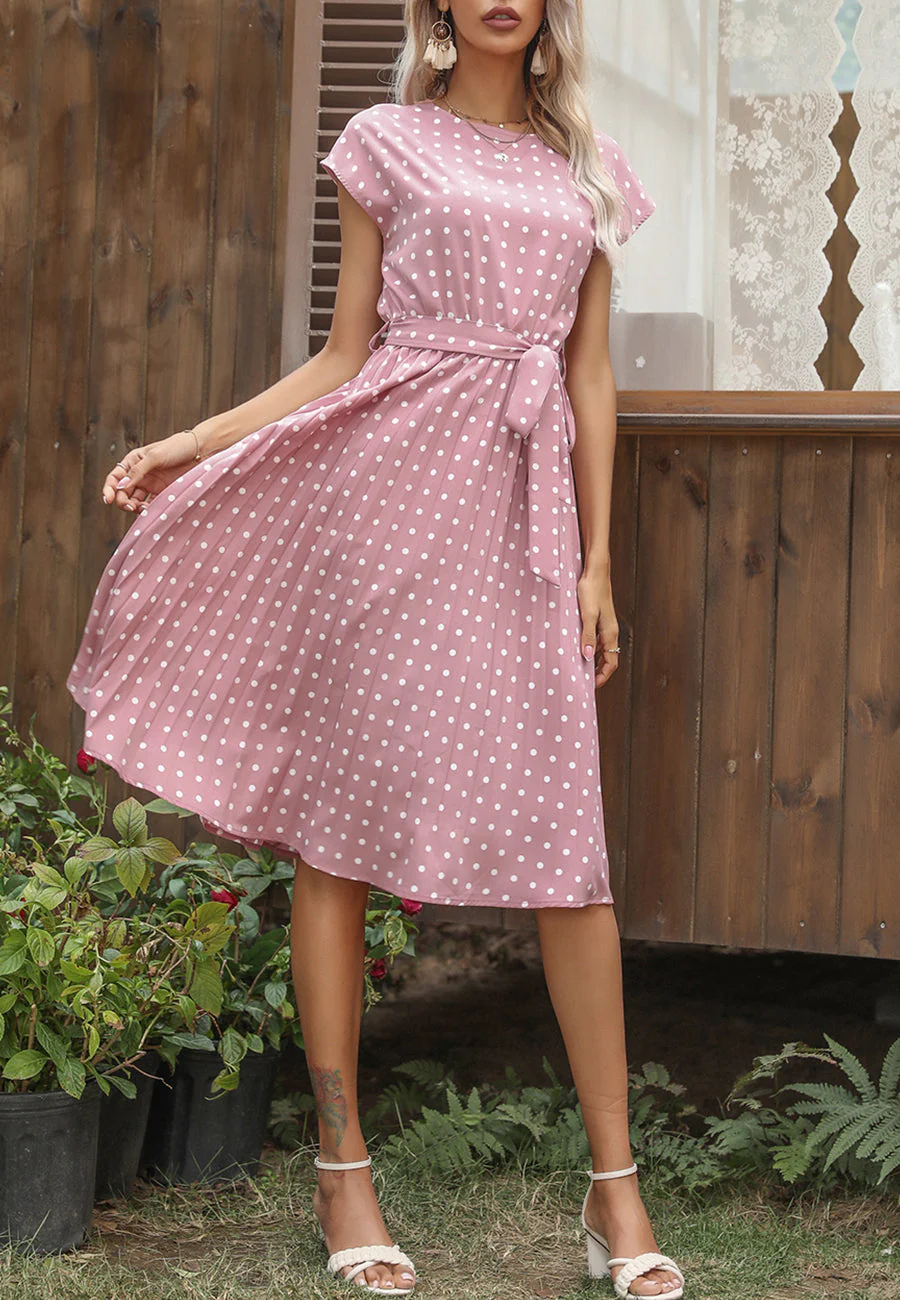 Polka Dot Cap Sleeve Dress - Image 43