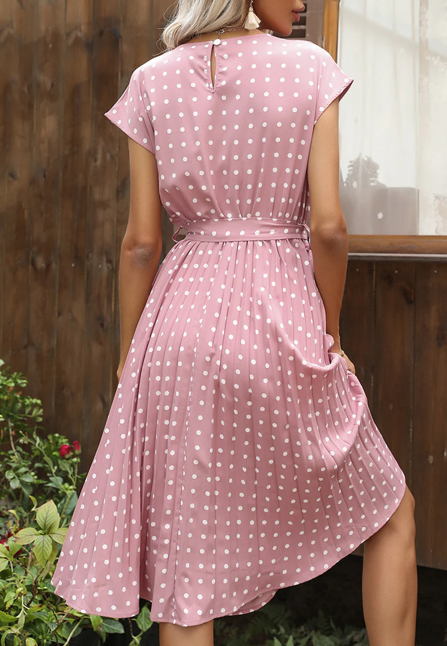 Polka Dot Cap Sleeve Dress - Image 44