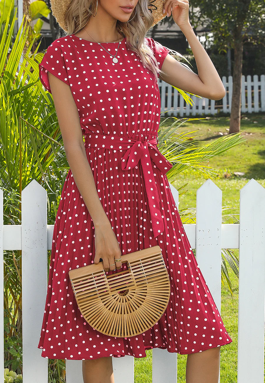 Polka Dot Cap Sleeve Dress - Image 47