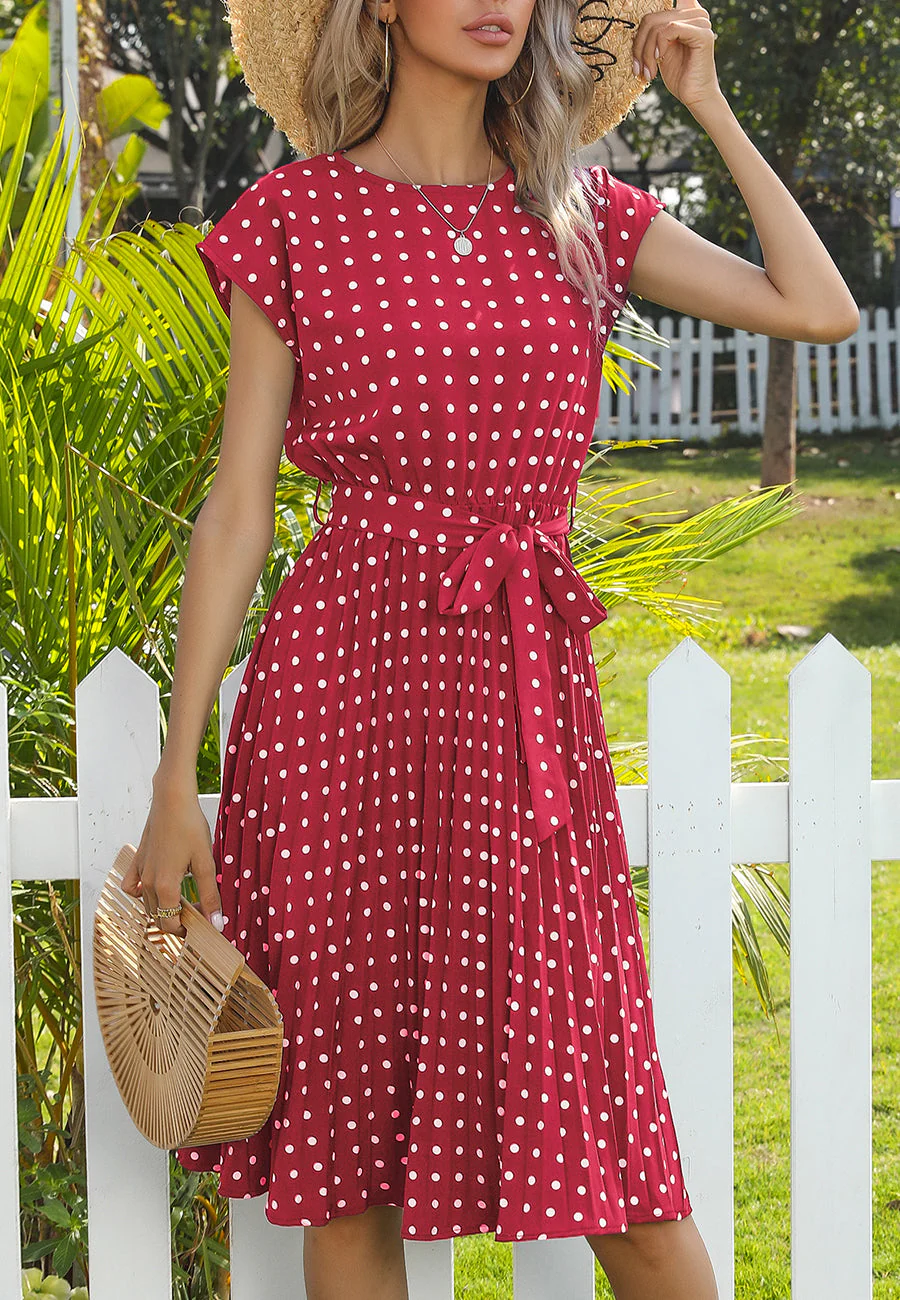 Polka Dot Cap Sleeve Dress - Image 49