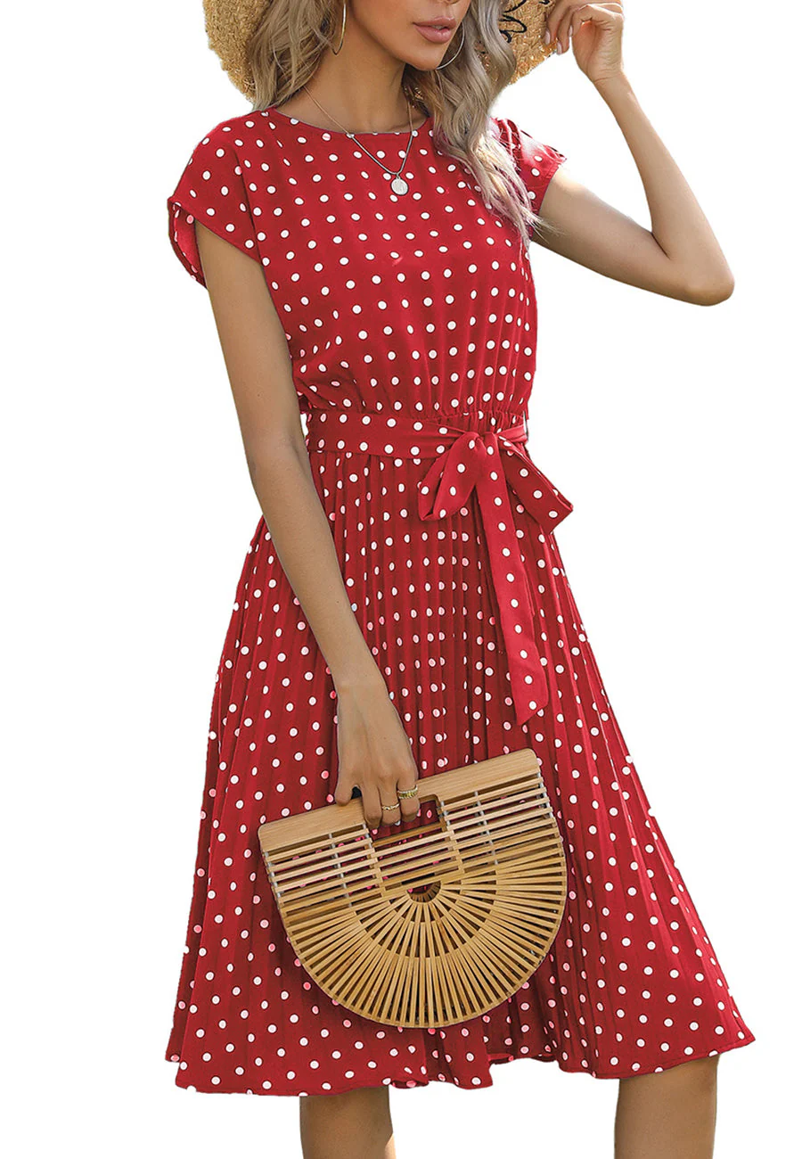 Polka Dot Cap Sleeve Dress - Image 52
