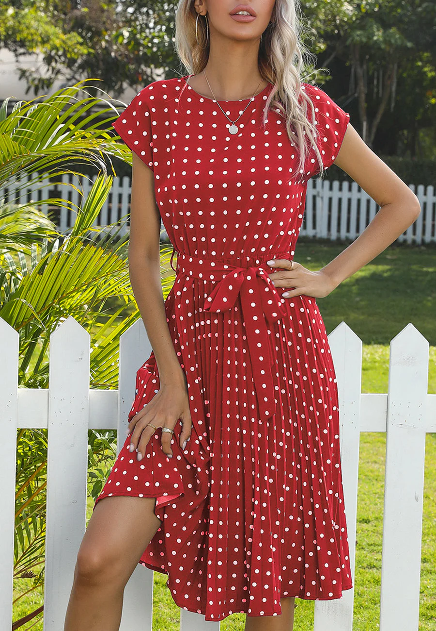 Polka Dot Cap Sleeve Dress - Image 53