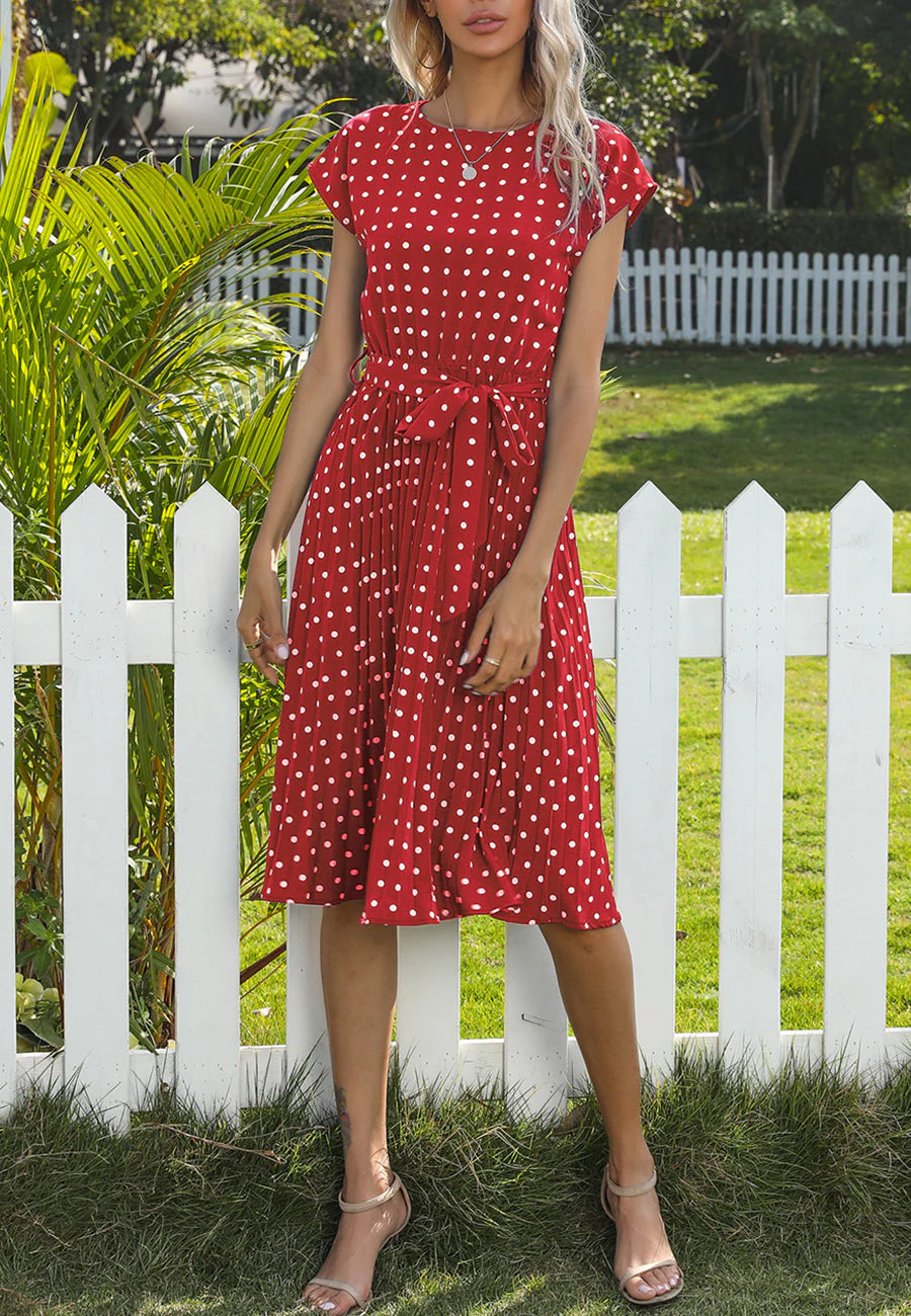 Polka Dot Cap Sleeve Dress - Image 54