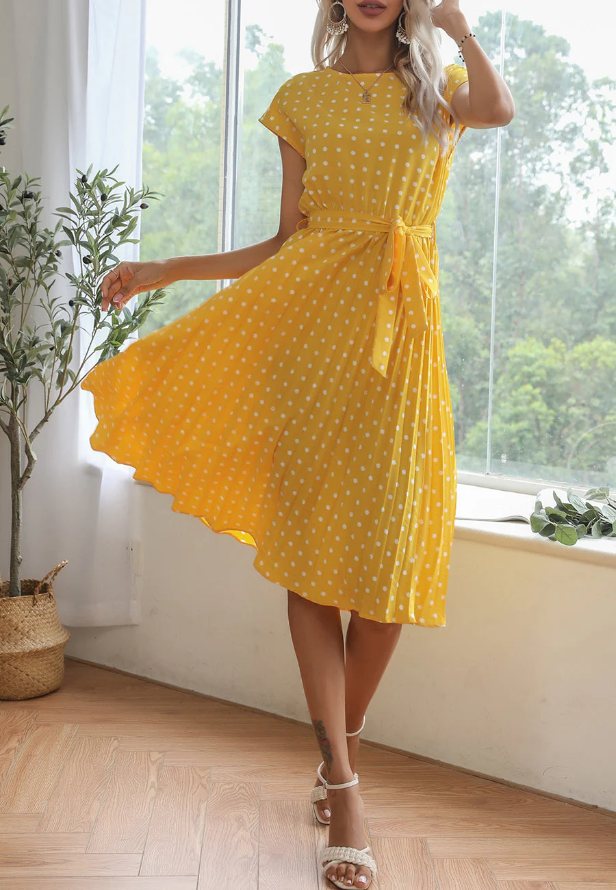 Polka Dot Cap Sleeve Dress - Image 59