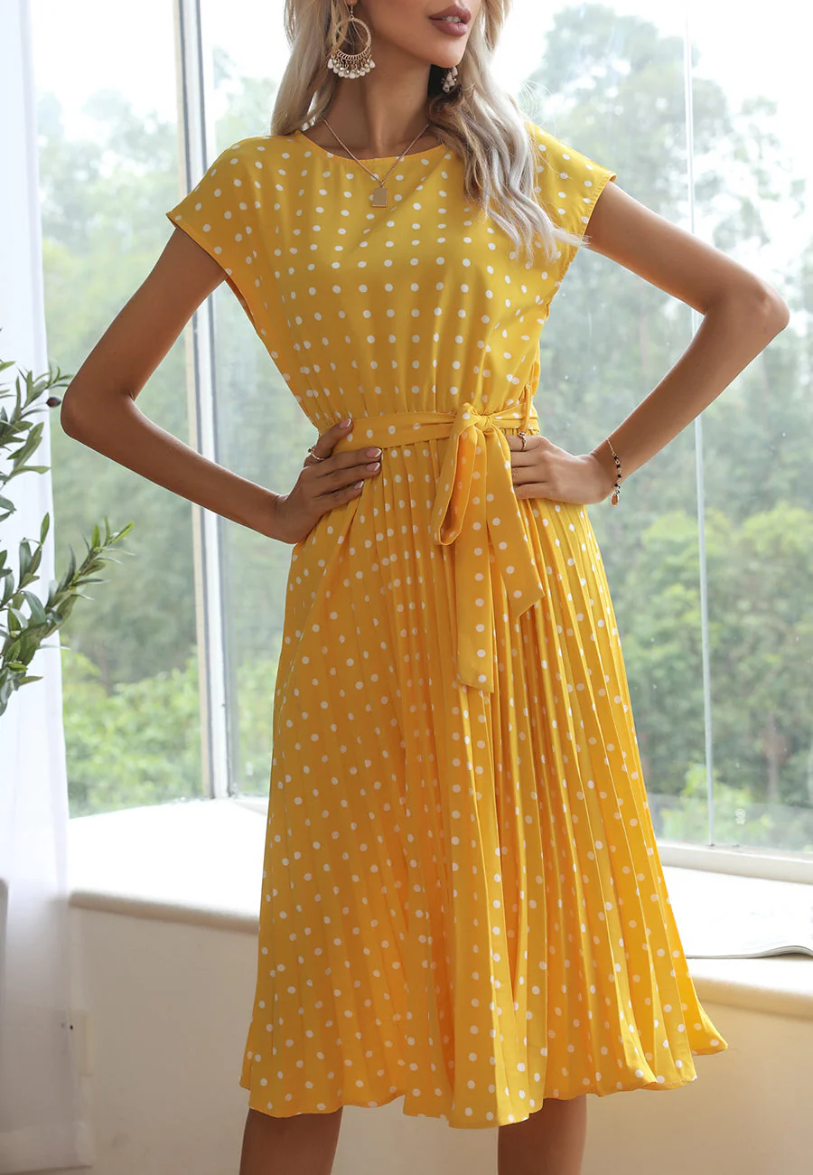 Polka Dot Cap Sleeve Dress - Image 62