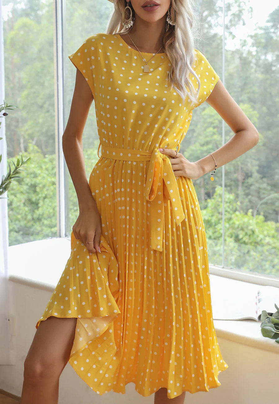 Polka Dot Cap Sleeve Dress - Image 63