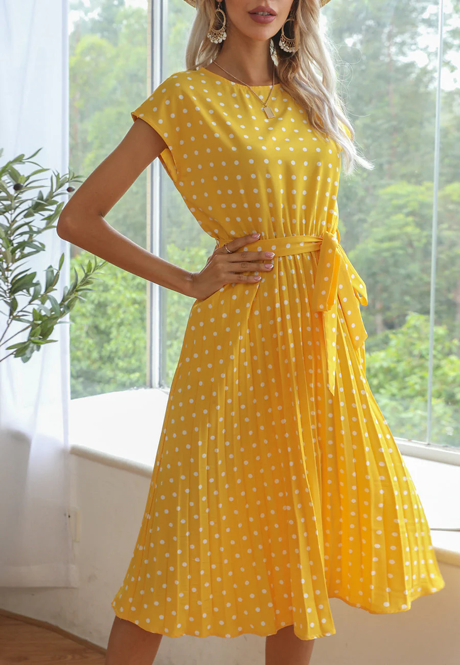 Polka Dot Cap Sleeve Dress - Image 64