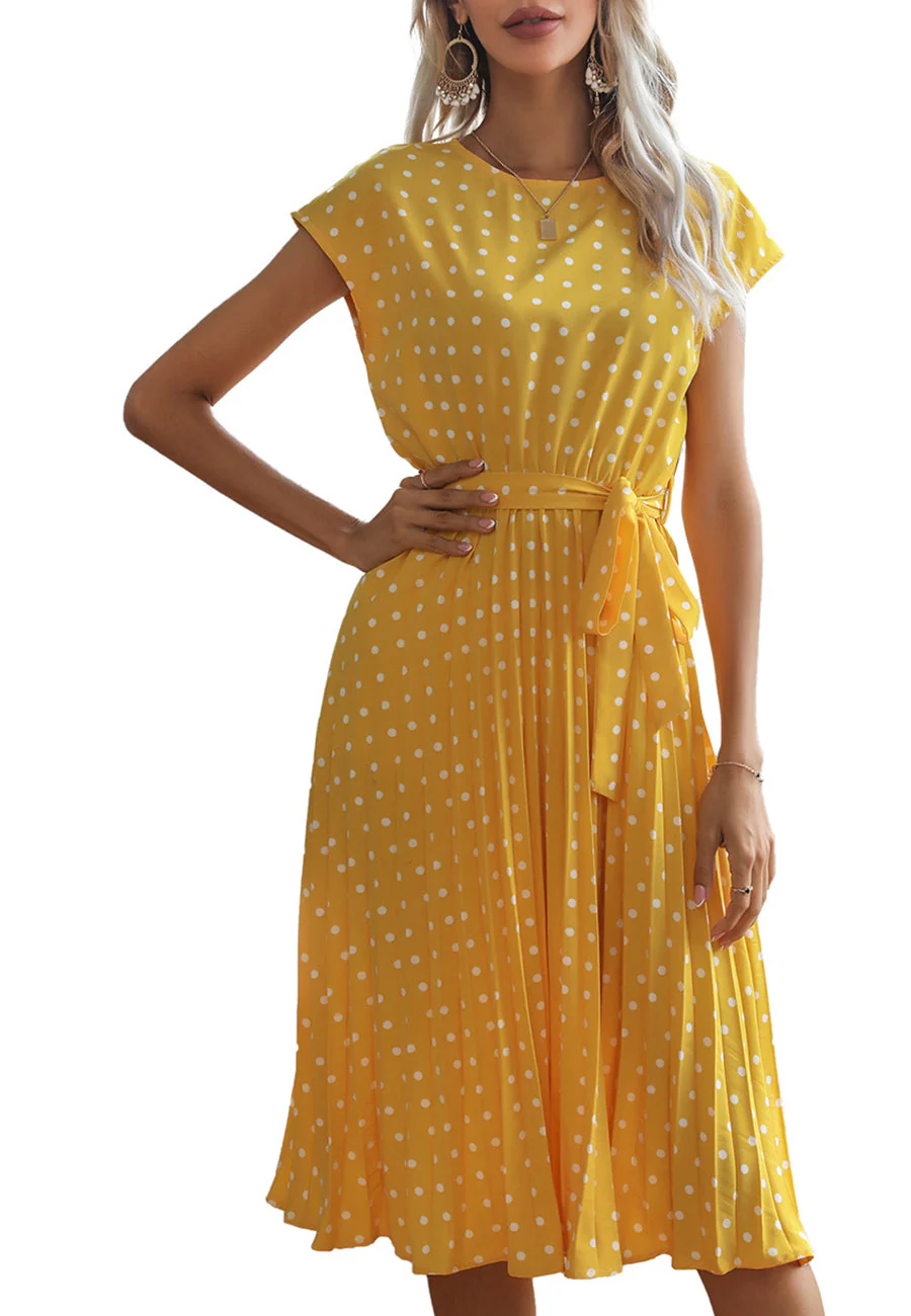 Polka Dot Cap Sleeve Dress - Image 66