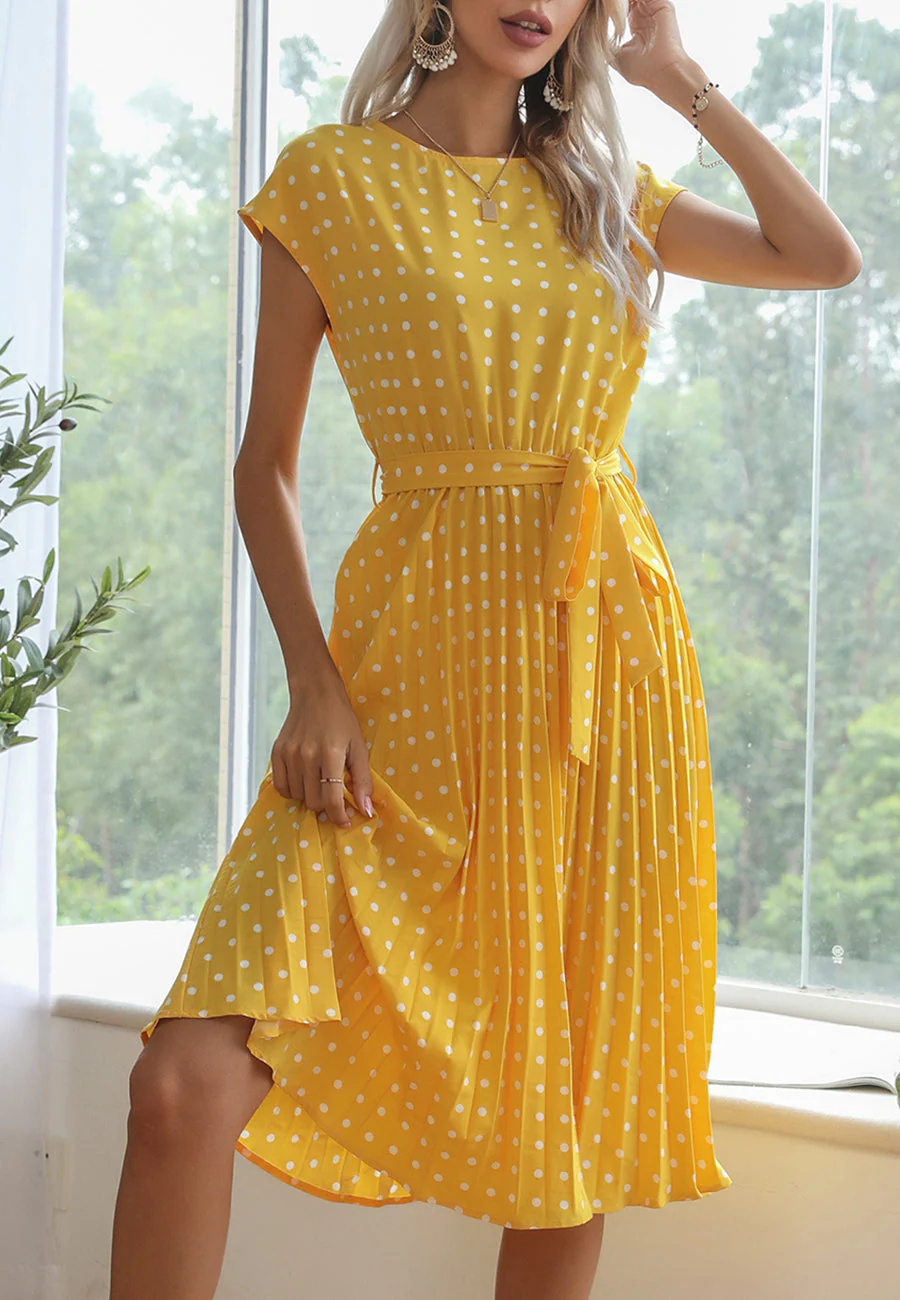 Polka Dot Cap Sleeve Dress - Image 67