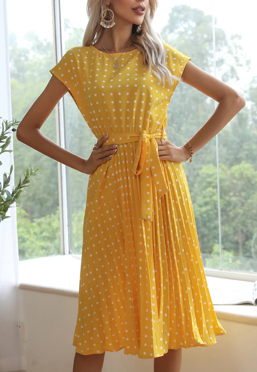 Polka Dot Cap Sleeve Dress - Image 68