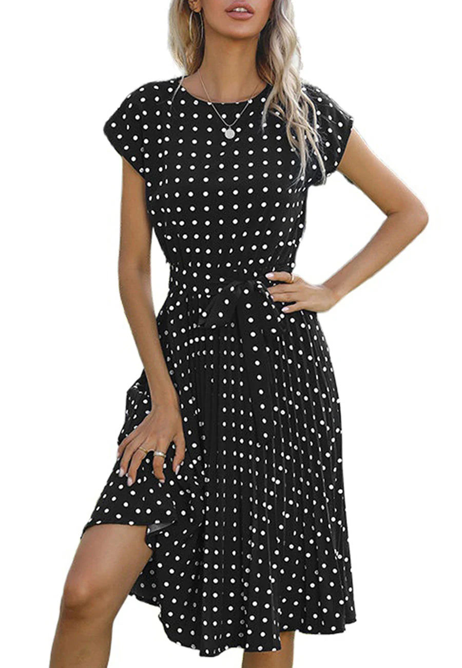 Polka Dot Cap Sleeve Dress - Image 7