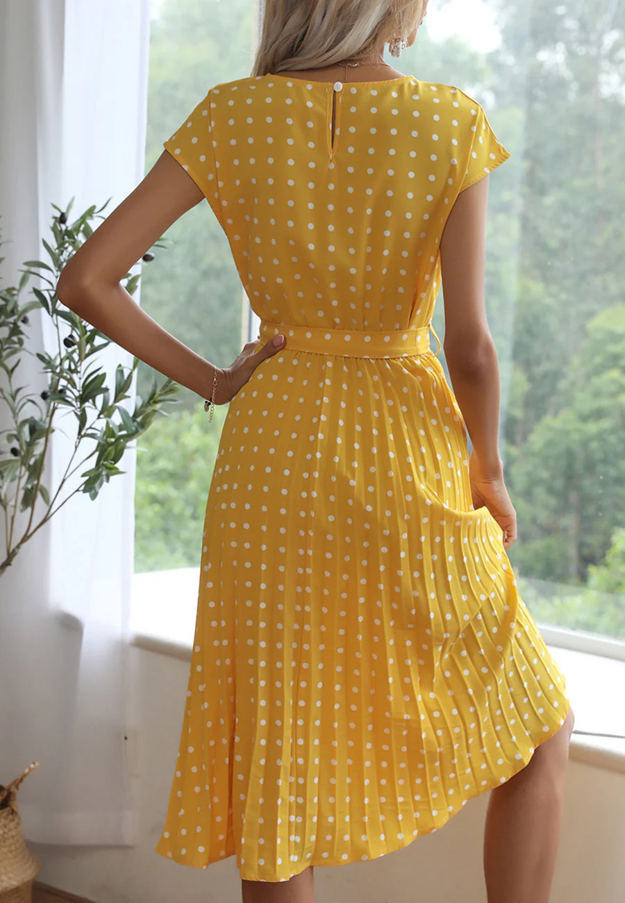 Polka Dot Cap Sleeve Dress - Image 70
