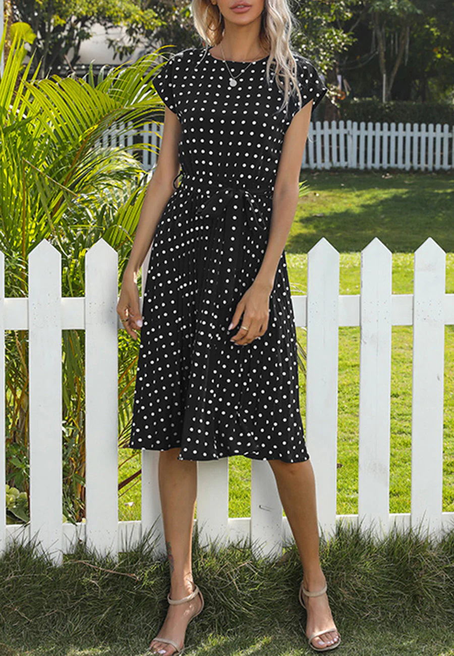 Polka Dot Cap Sleeve Dress - Image 9