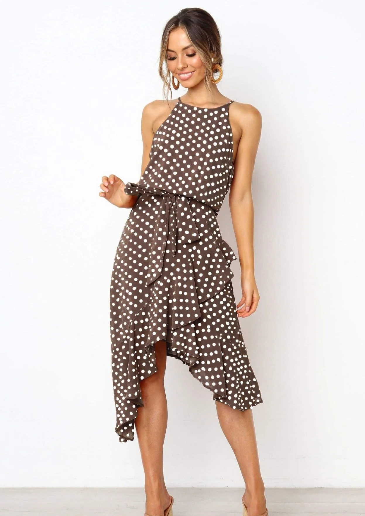 Polka Dot Halter Wrap Dress - Image 2