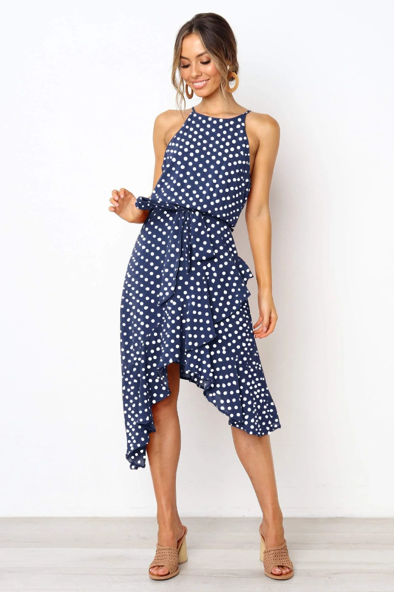 Polka Dot Halter Wrap Dress - Image 3
