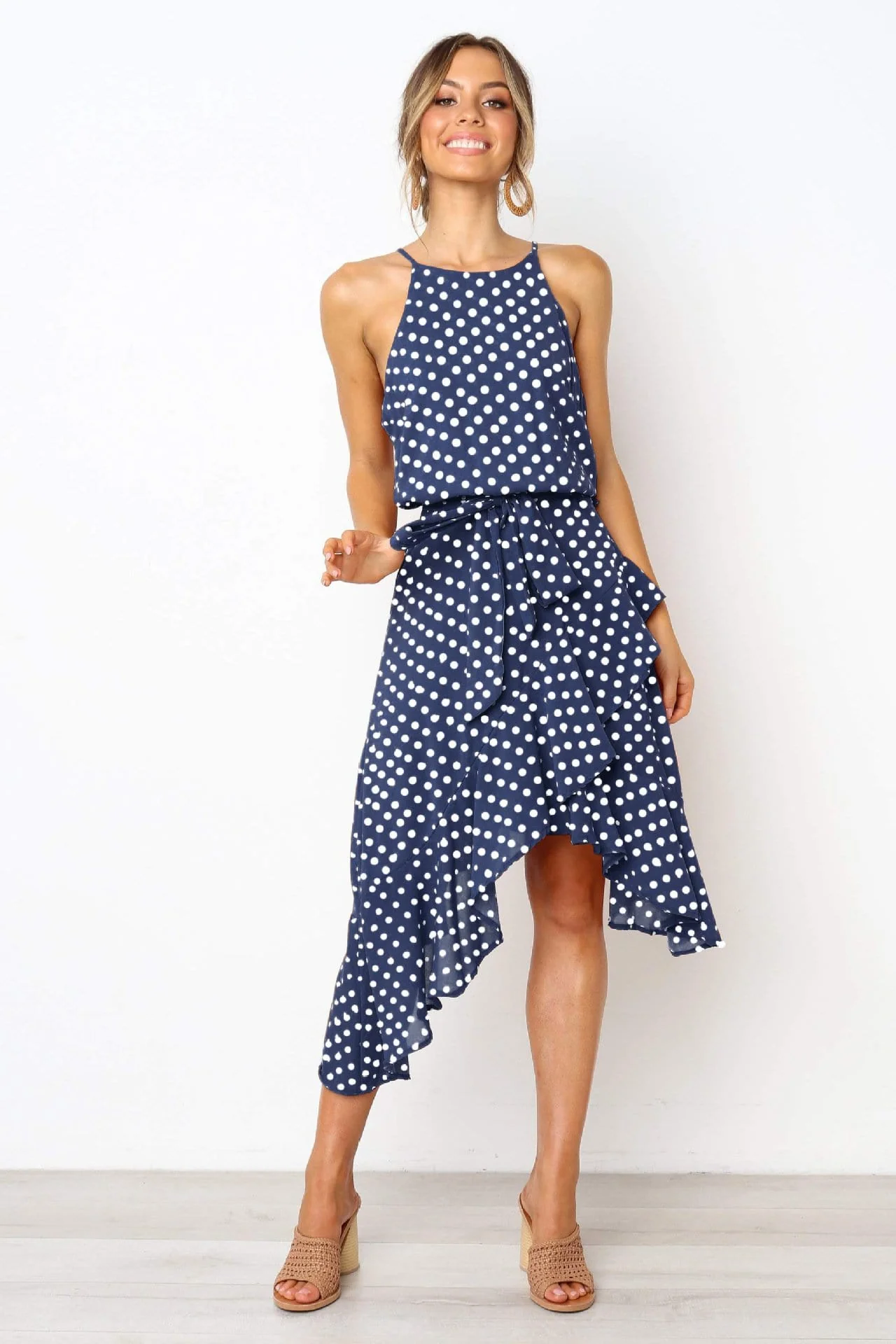 Polka Dot Halter Wrap Dress - Image 4