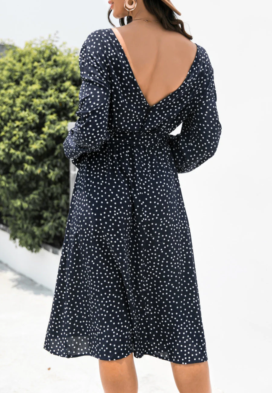 Polka Dot Low Back Dress - Image 17