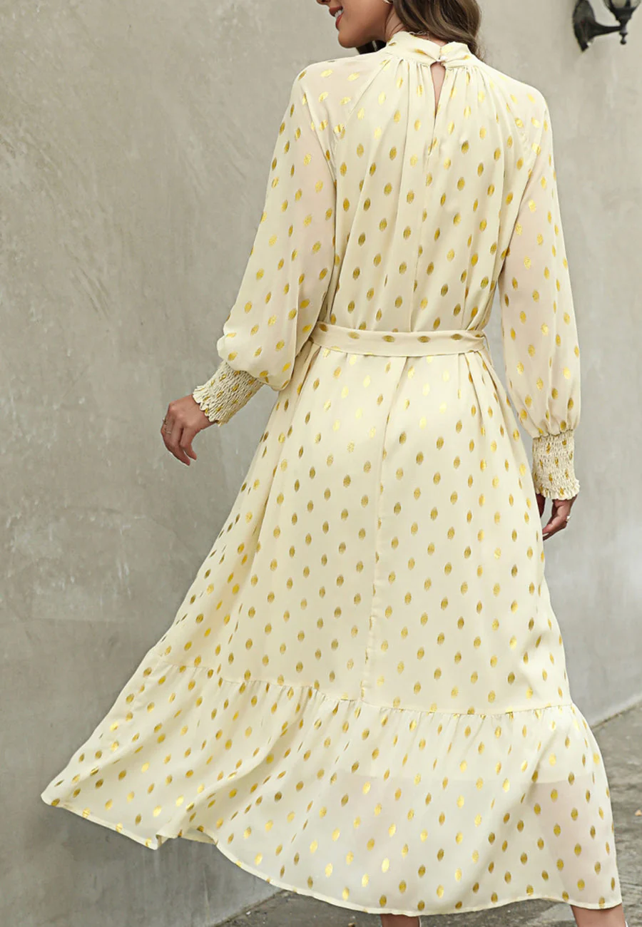 Polka Dot Mock Long Sleeve Maxi Dress - Image 11