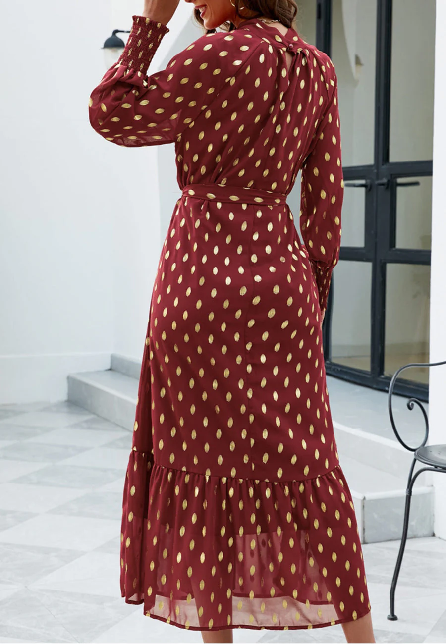 Polka Dot Mock Long Sleeve Maxi Dress - Image 5