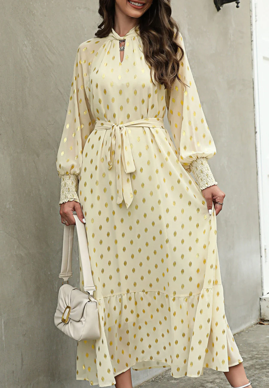 Polka Dot Mock Long Sleeve Maxi Dress - Image 6
