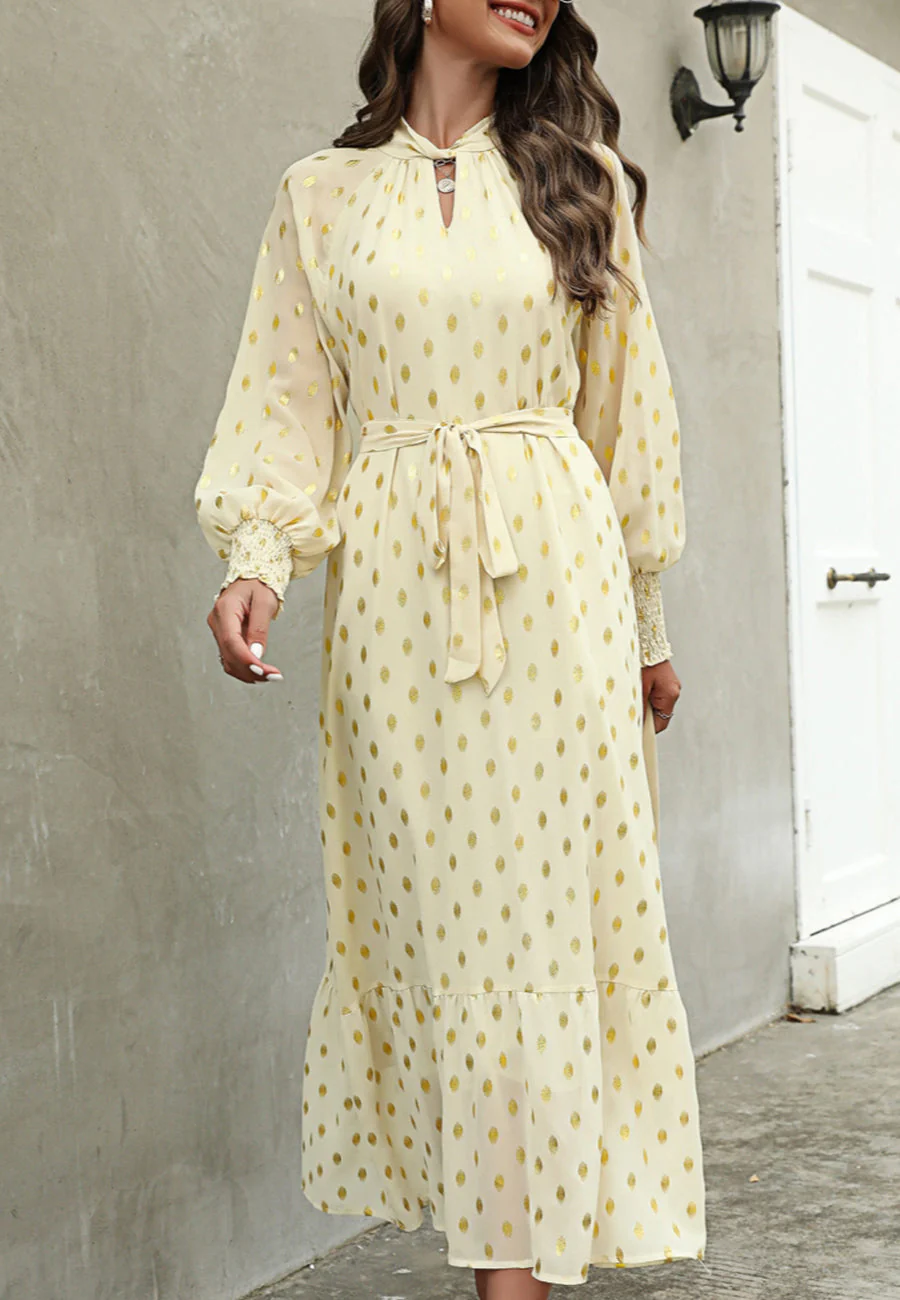 Polka Dot Mock Long Sleeve Maxi Dress - Image 7