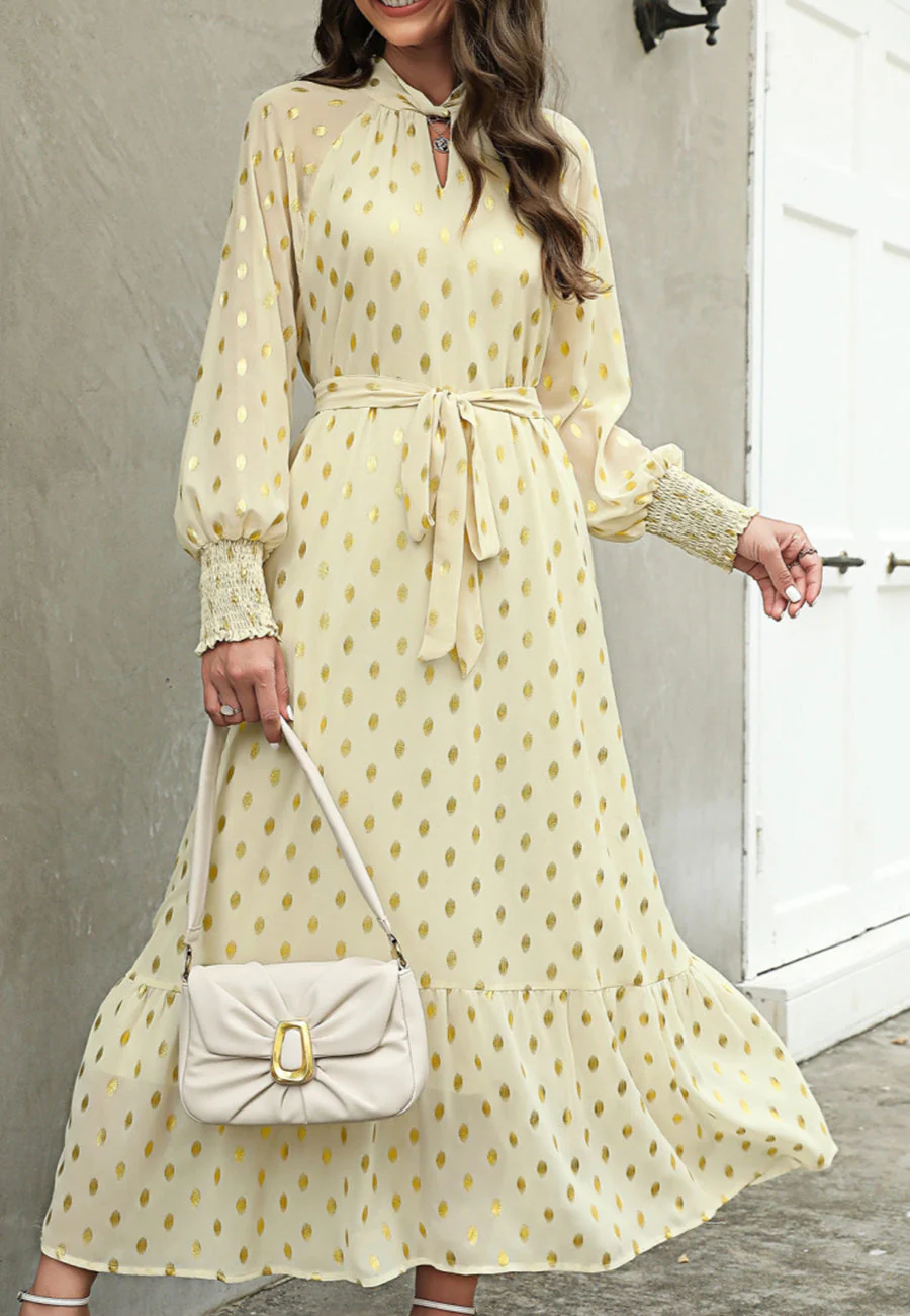 Polka Dot Mock Long Sleeve Maxi Dress - Image 9