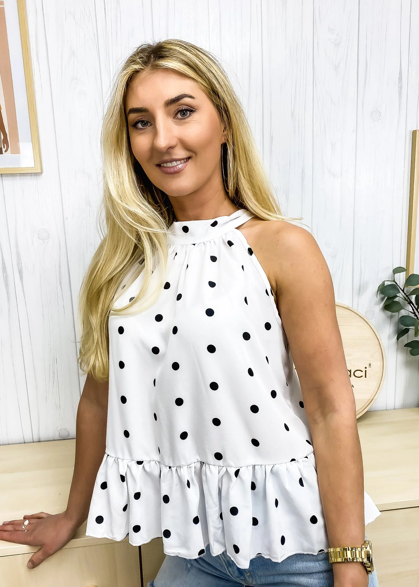 Polka Dot Peplum Top - Image 4