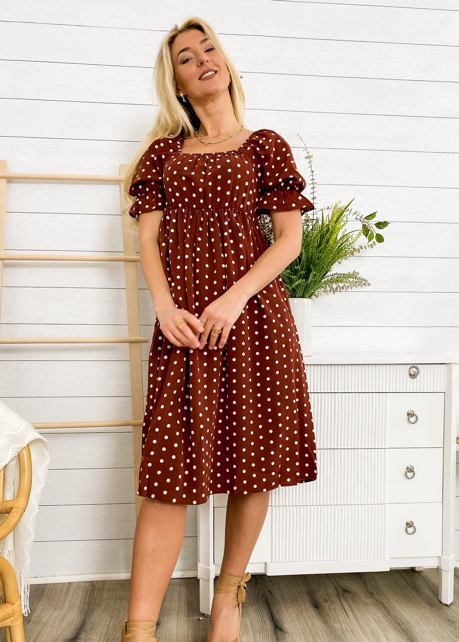Polka Dot Puff Sleeve Dress - Image 2