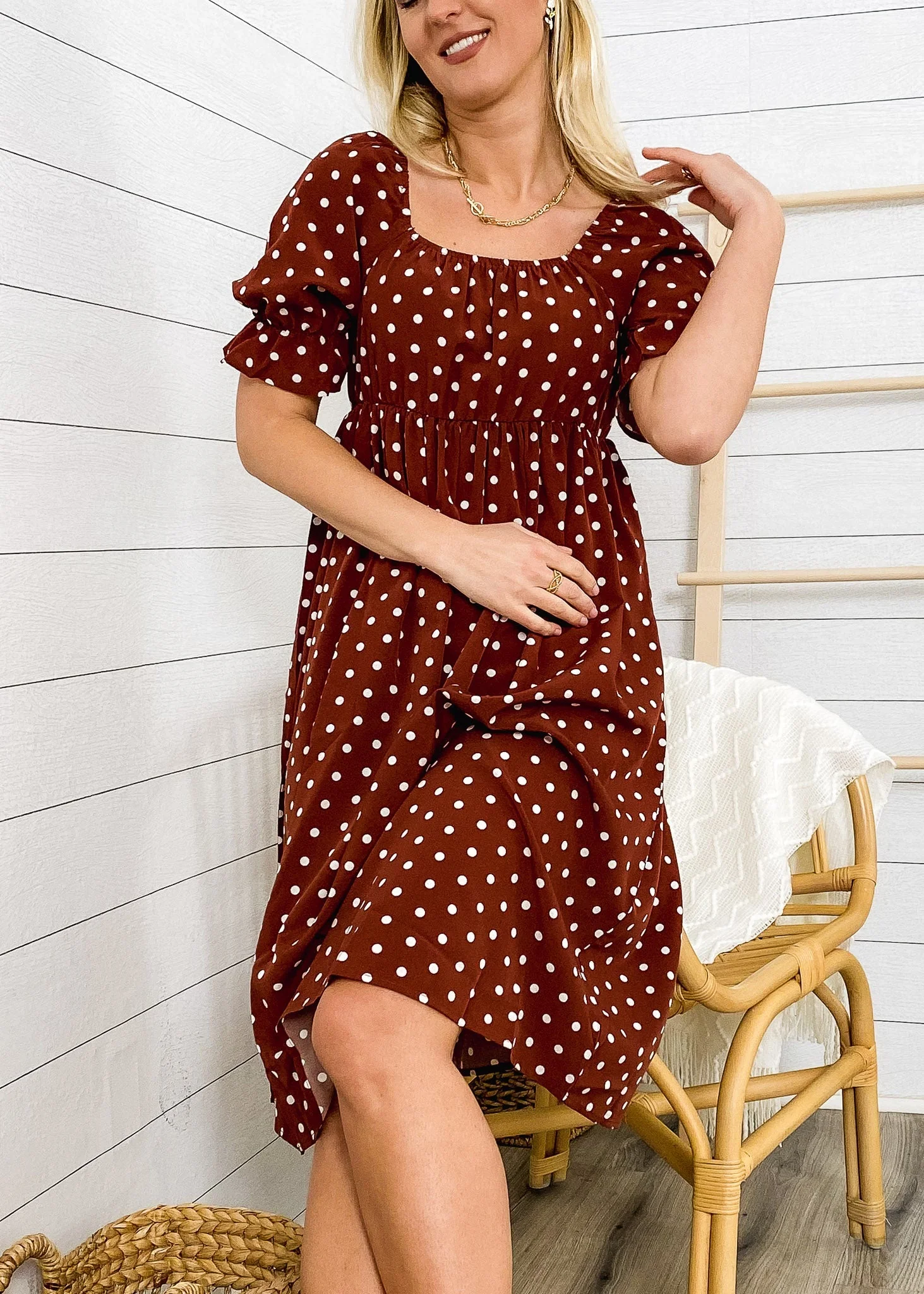 Polka Dot Puff Sleeve Dress - Image 3