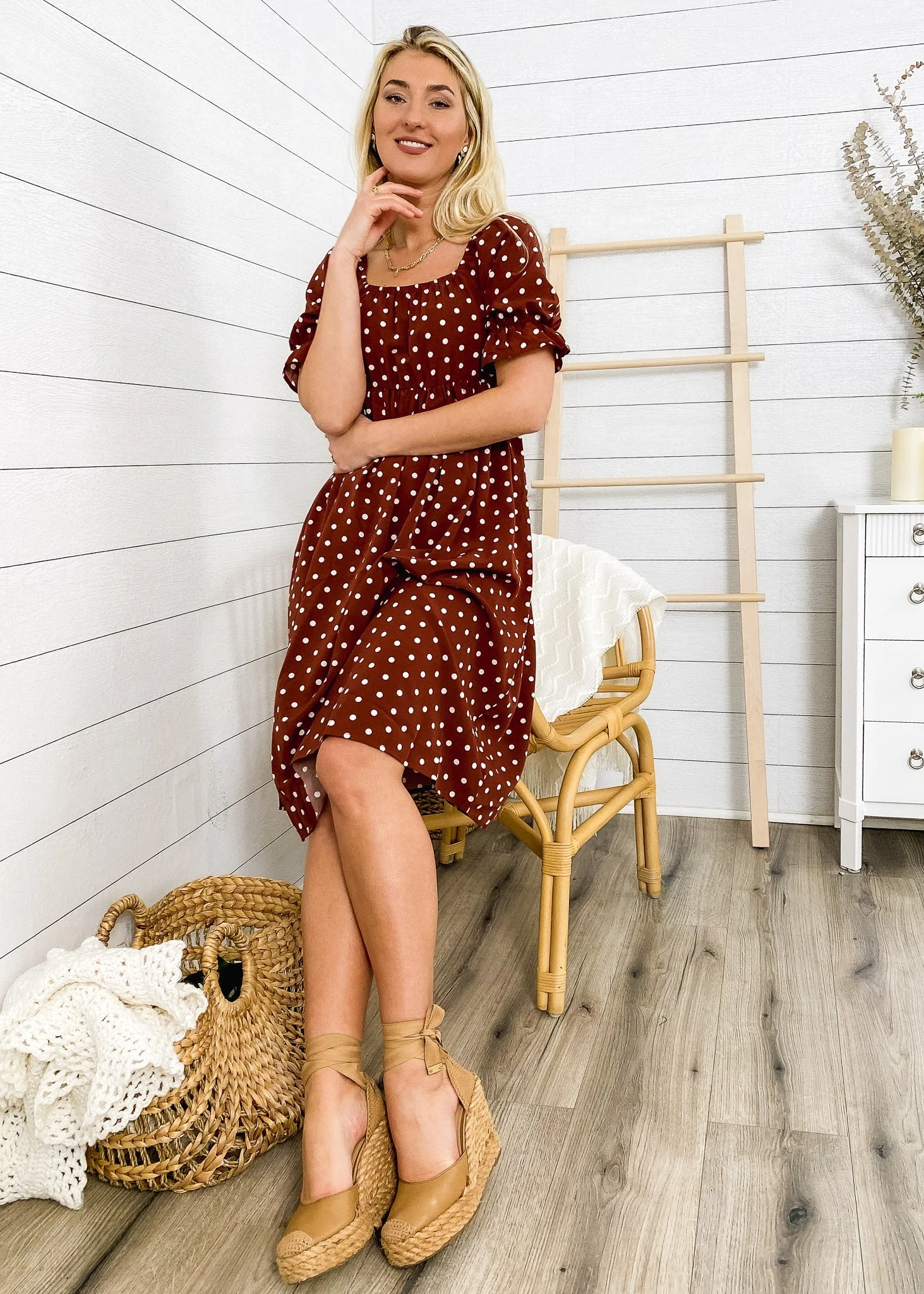 Polka Dot Puff Sleeve Dress - Image 4