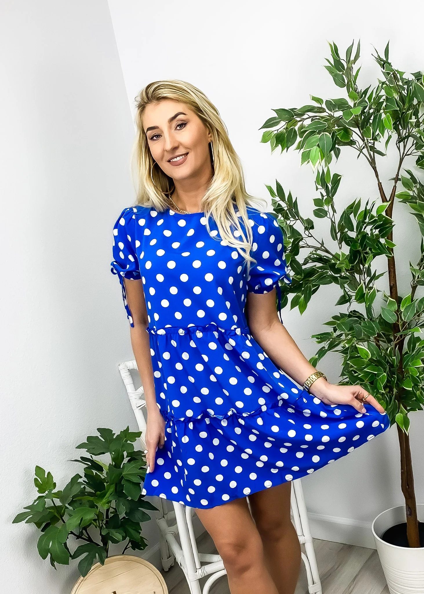Polka Dot Puff Sleeve Tiered Dress - Image 6