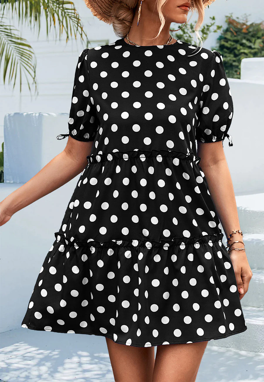Polka Dot Puff Sleeve Tiered Dress - Image 8