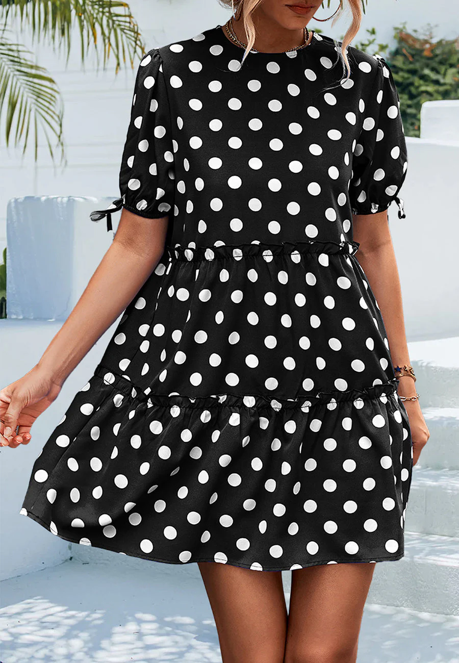 Polka Dot Puff Sleeve Tiered Dress - Image 9