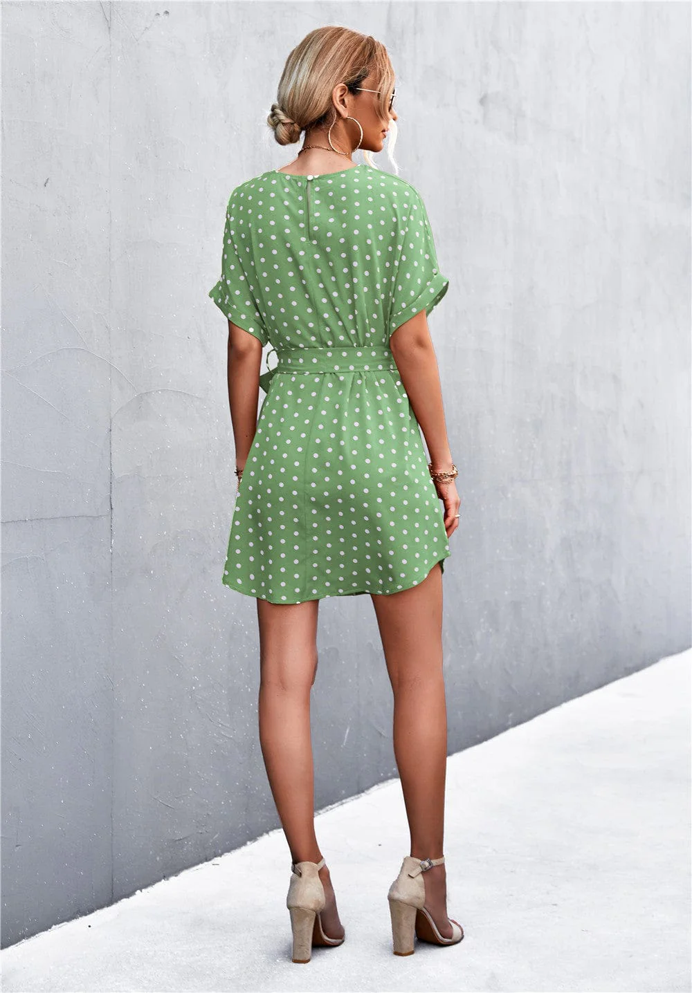Polka Dot Rounded Hem Dress - Image 10