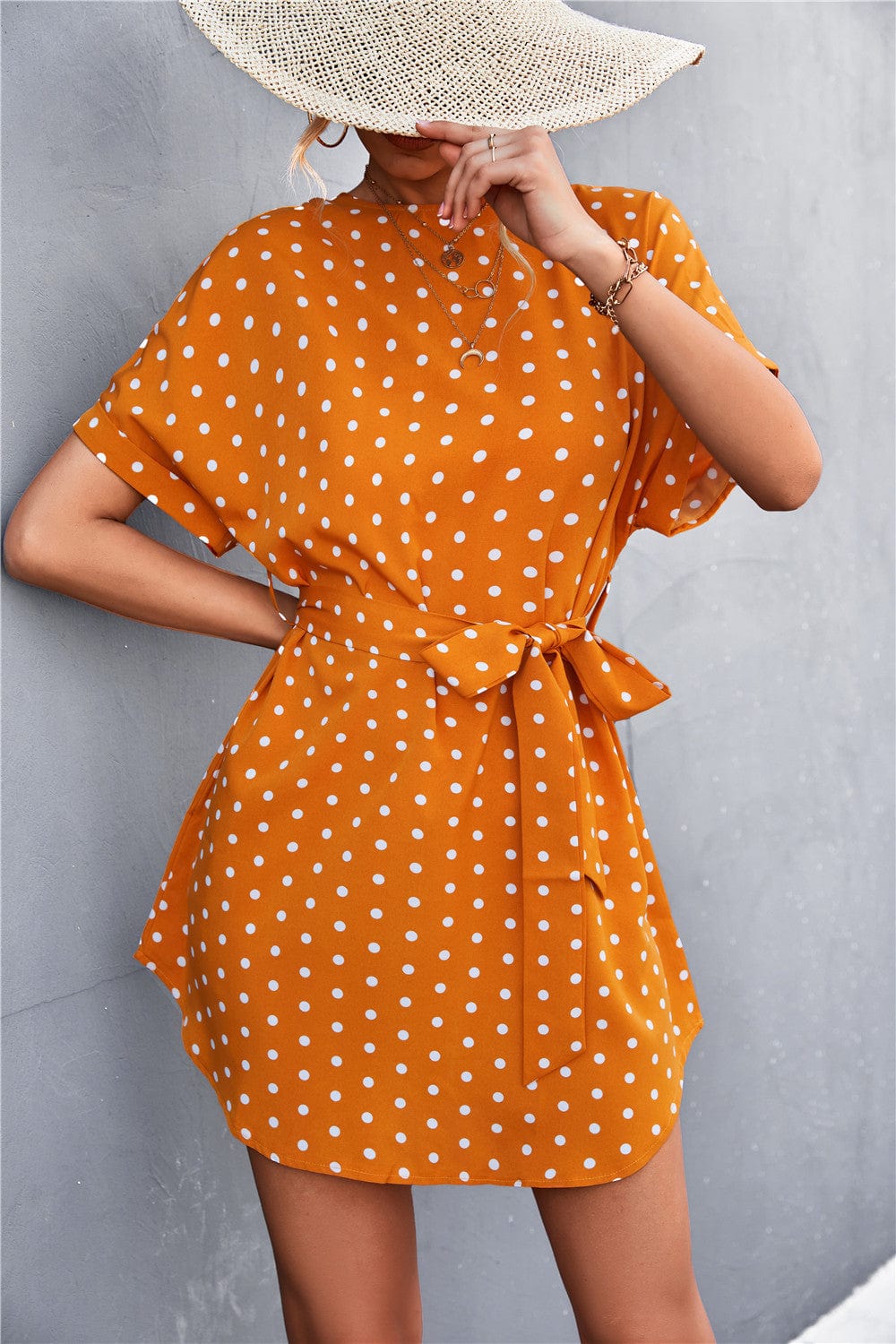 Polka Dot Rounded Hem Dress - Image 12
