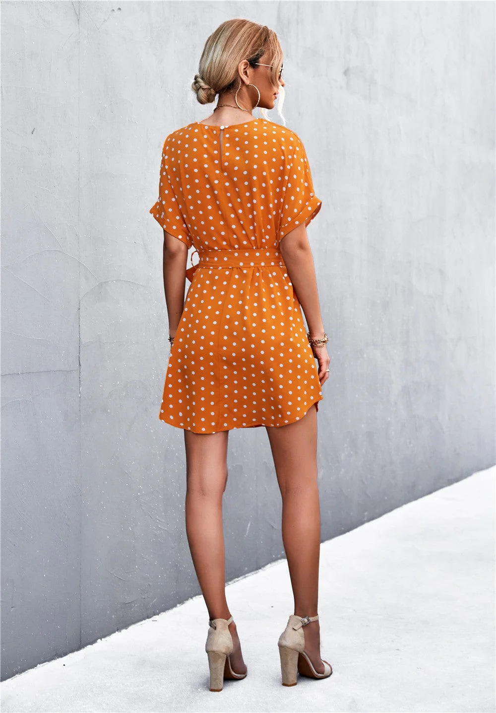Polka Dot Rounded Hem Dress - Image 14