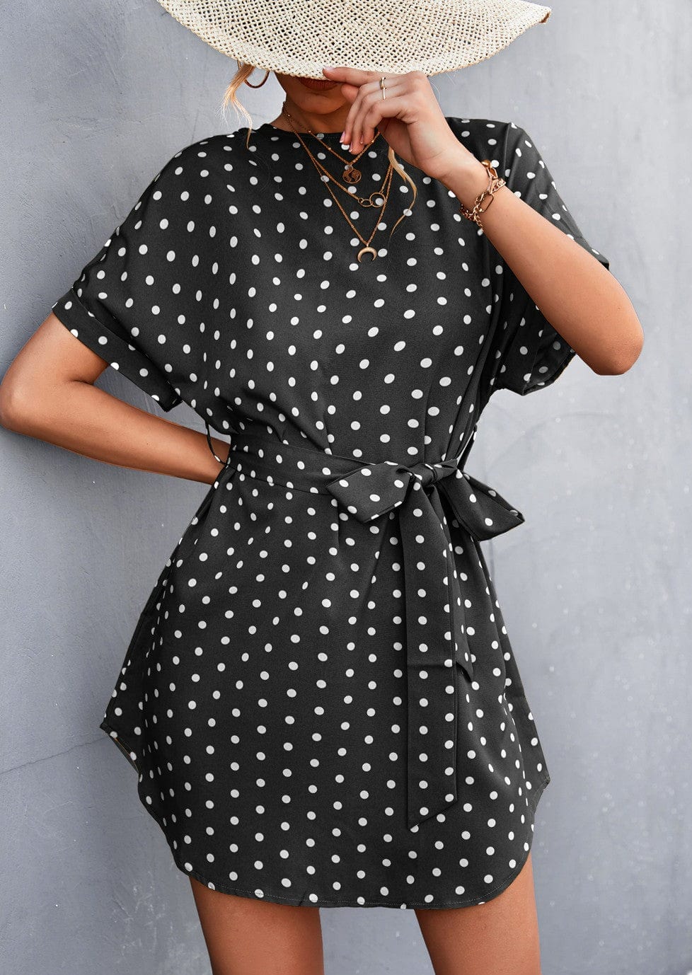 Polka Dot Rounded Hem Dress - Image 2
