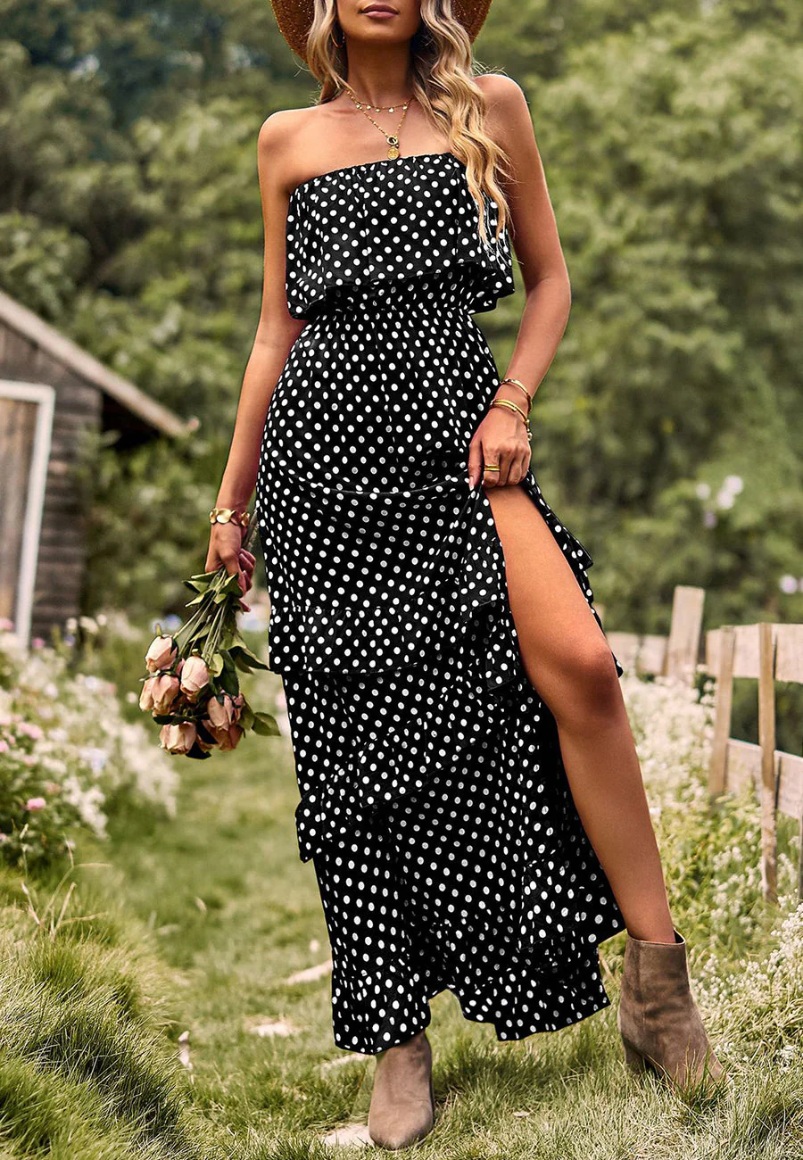 Polka Dot Ruffle Maxi Dress - Image 11
