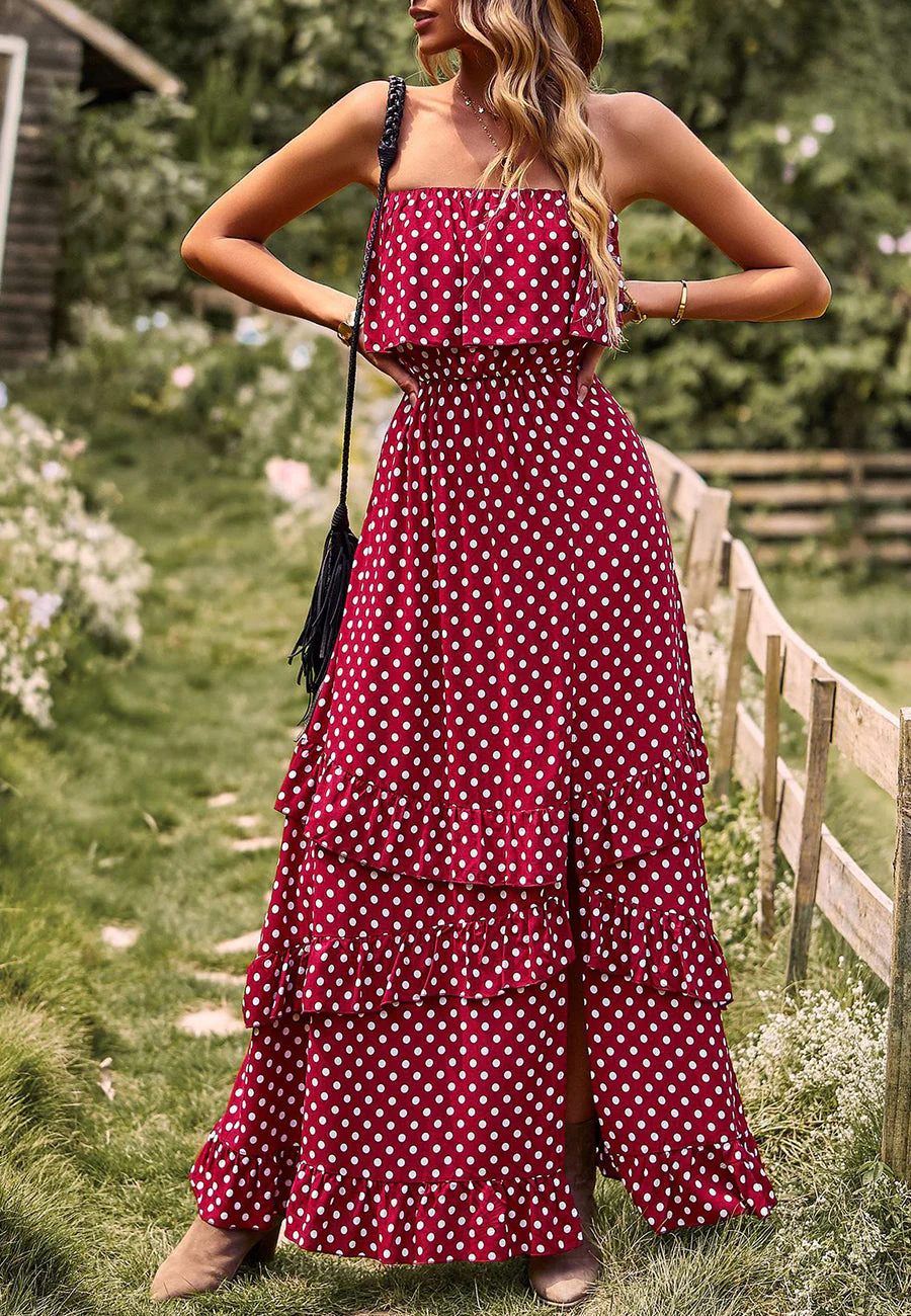 Polka Dot Ruffle Maxi Dress - Image 22